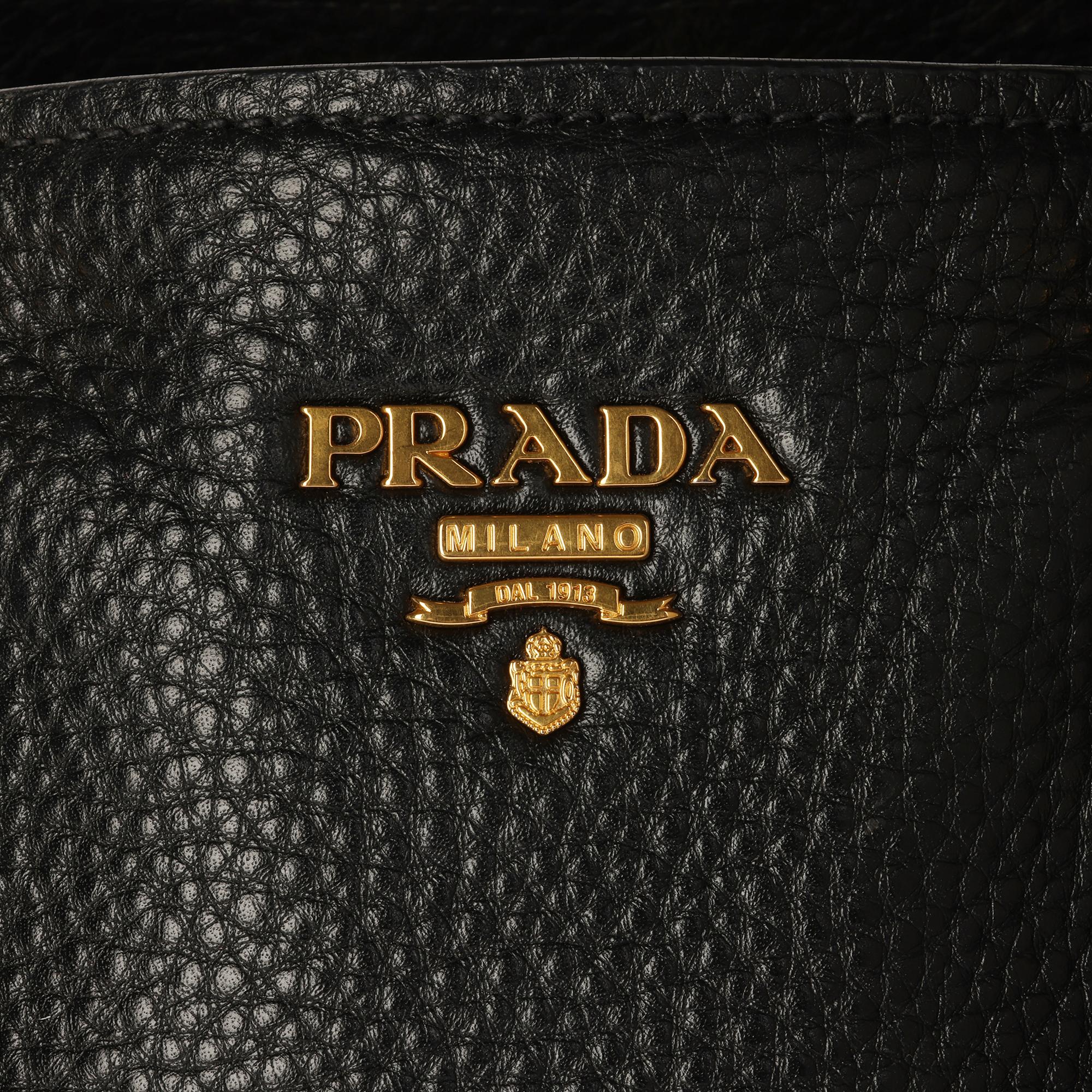 Women's PRADA Black Grained Calfskin Leather Vitello Daino Tote 