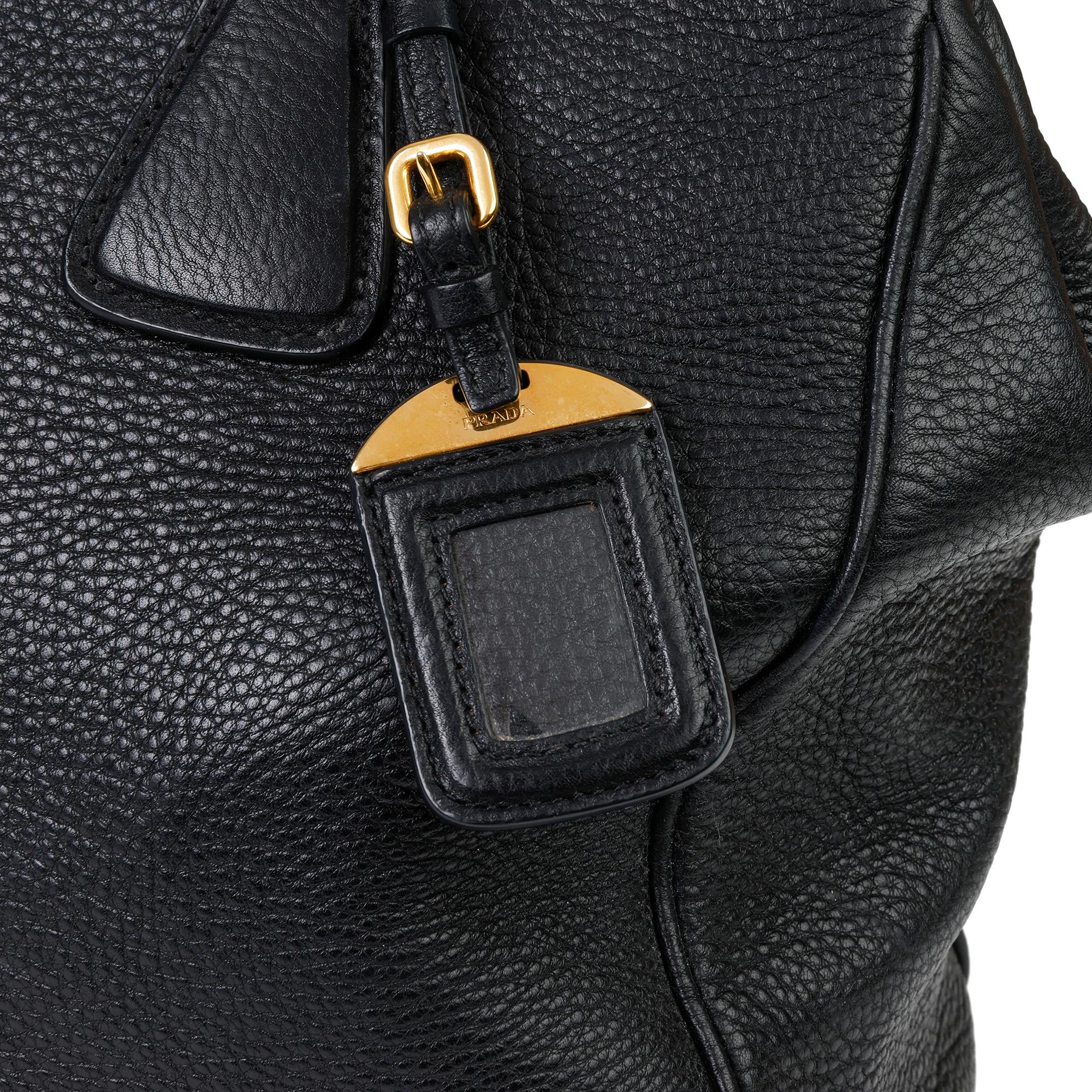 Prada Vitello Phenix Tragetasche und Brieftasche aus schwarzem genarbtem Kalbsleder 3