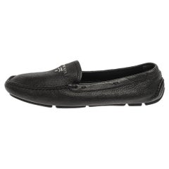 Prada Black Grained Leather Slip On Loafers Size 39