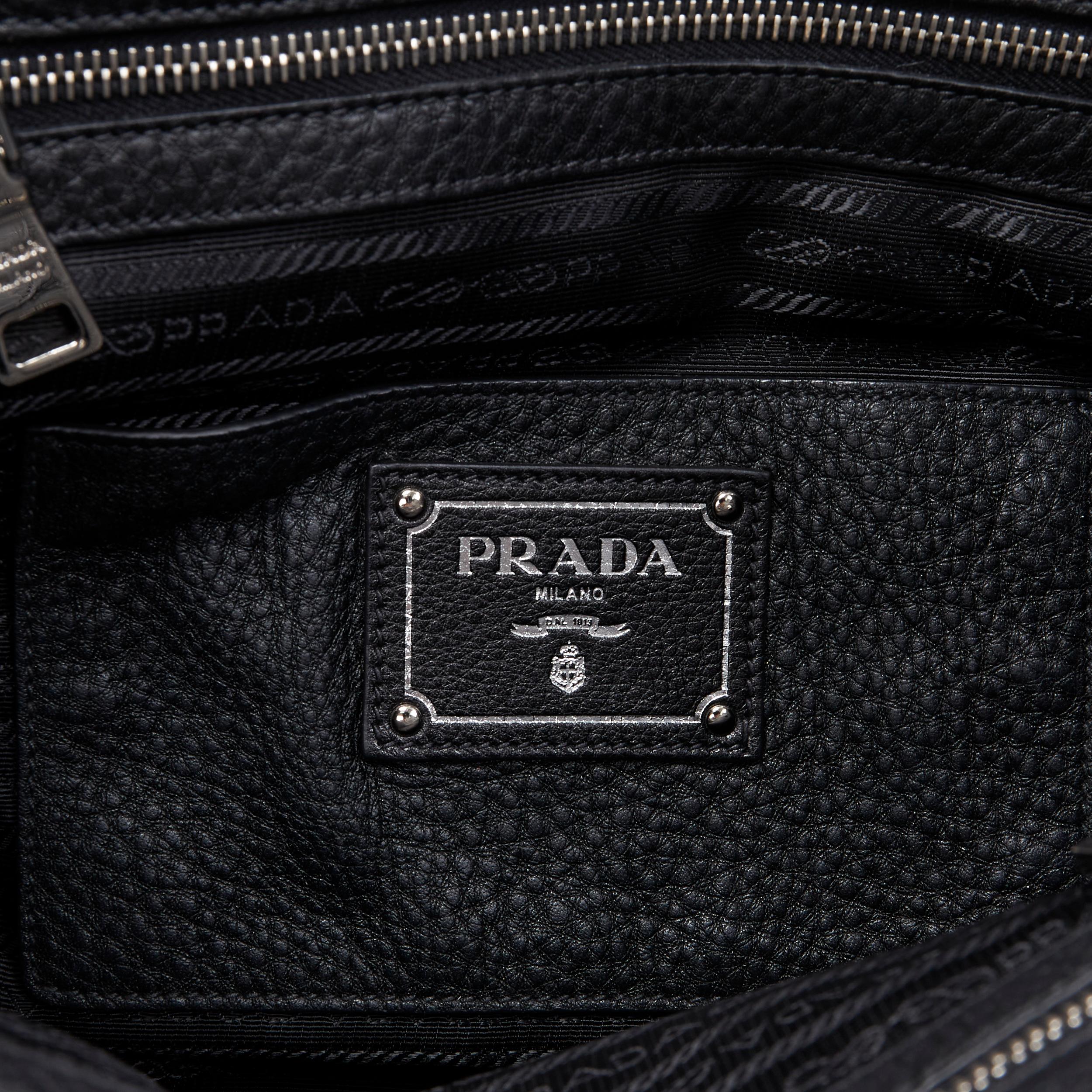 PRADA black grainy leather triangle logo small tote bag 3