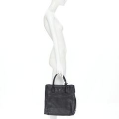 PRADA black grainy leather triangle logo small tote bag