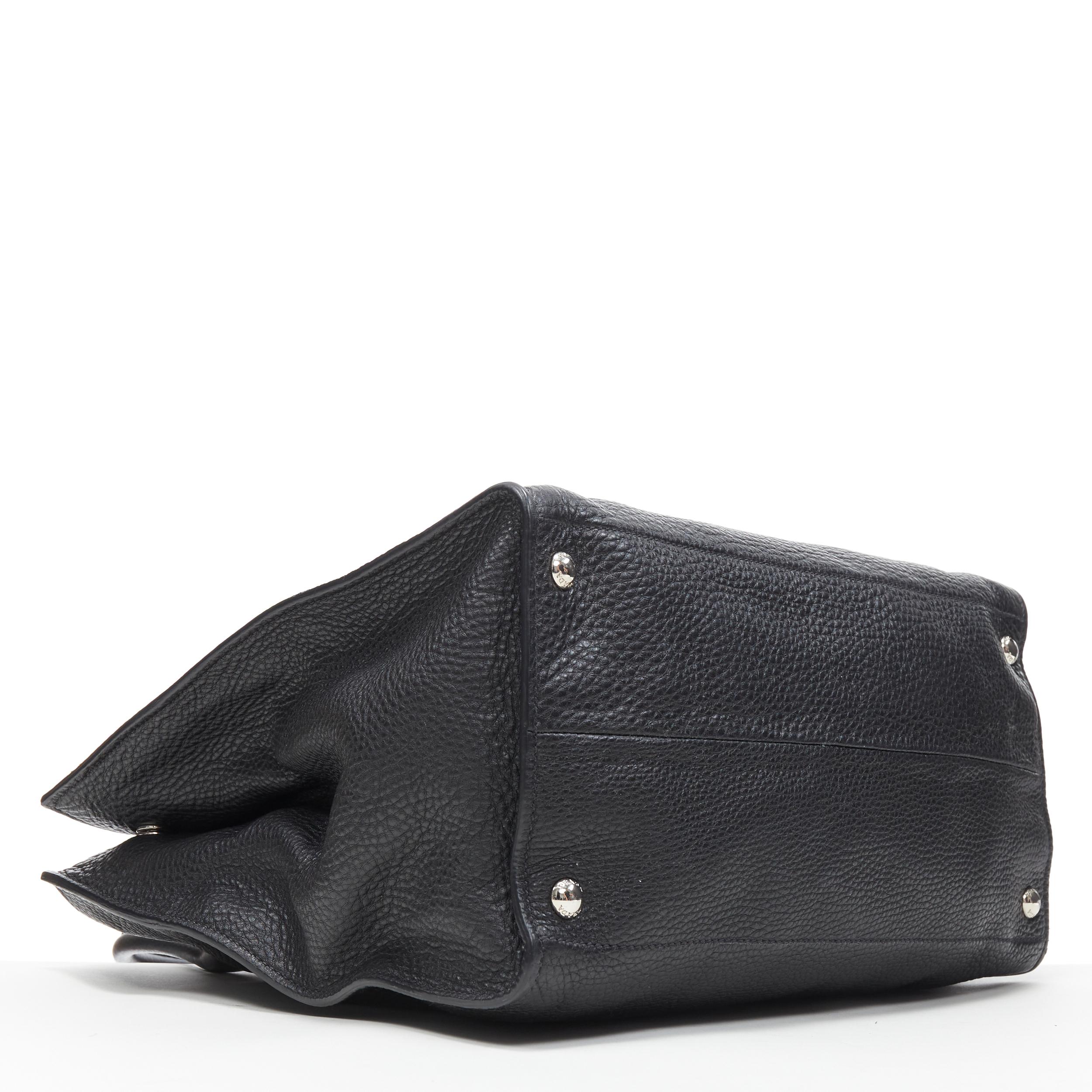 Black PRADA black grainy leather triangle logo small tote bag