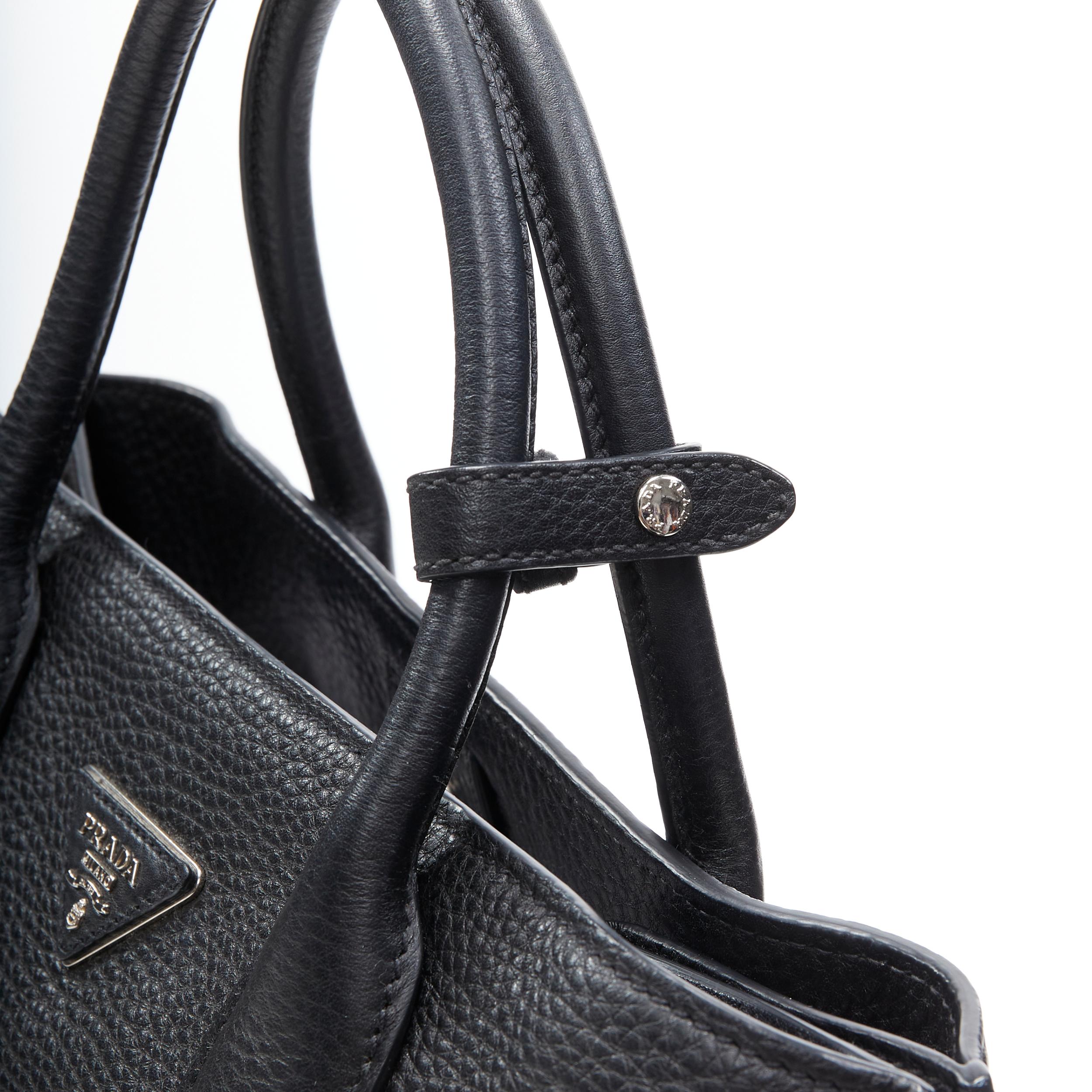 Women's PRADA black grainy leather triangle logo small tote bag