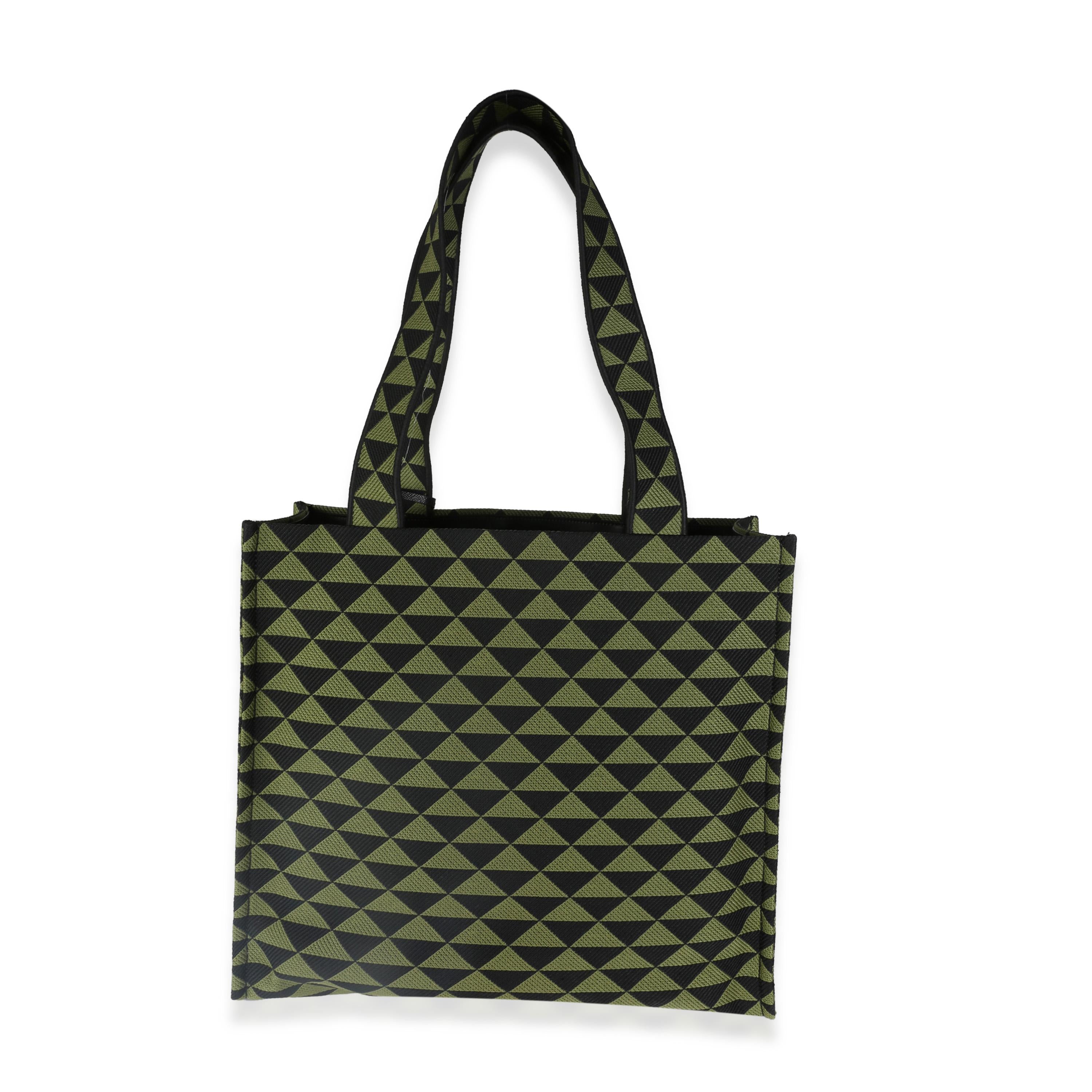 Listing Title: Prada Black Green Jacquard Triangolo Symbole Shopping Tote
SKU: 142445
Condition: Pre-owned 
Handbag Condition: Excellent
Condition Comments: Item is in excellent condition and displays light signs of wear.     Faint marks along