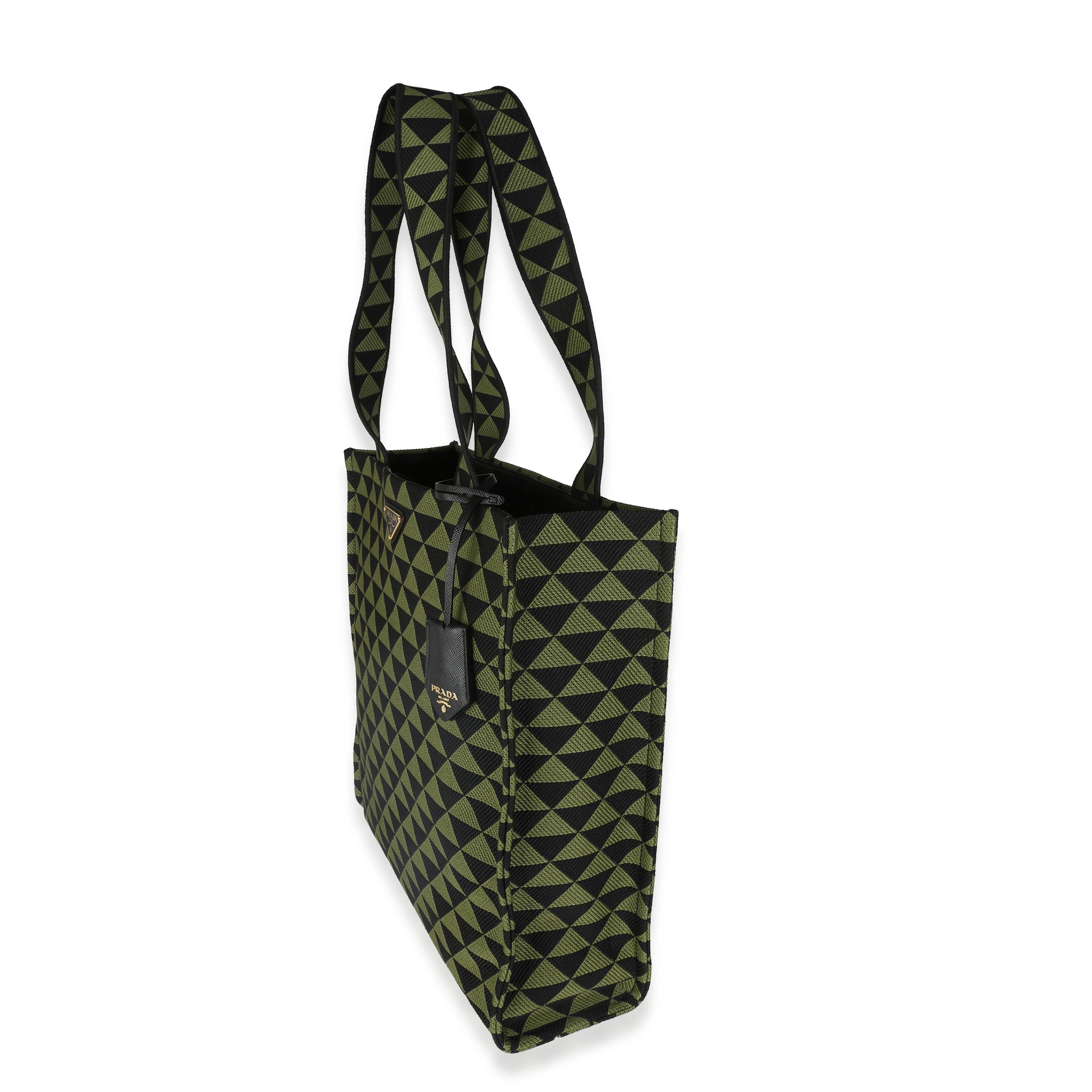 Women's or Men's Prada Black Green Jacquard Triangolo Symbole Shopping Tote For Sale