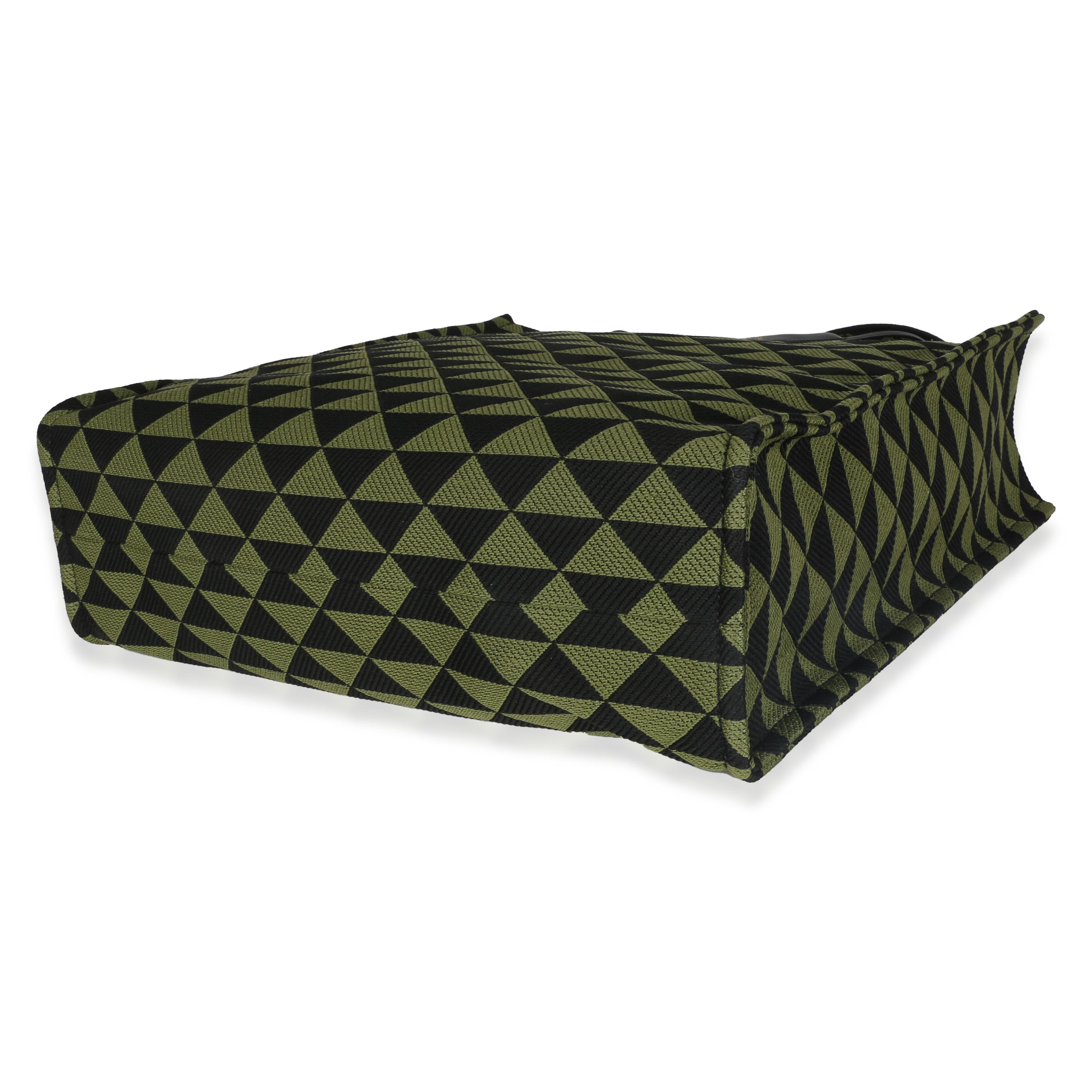 Prada Black Green Jacquard Triangolo Symbole Shopping Tote For Sale 1