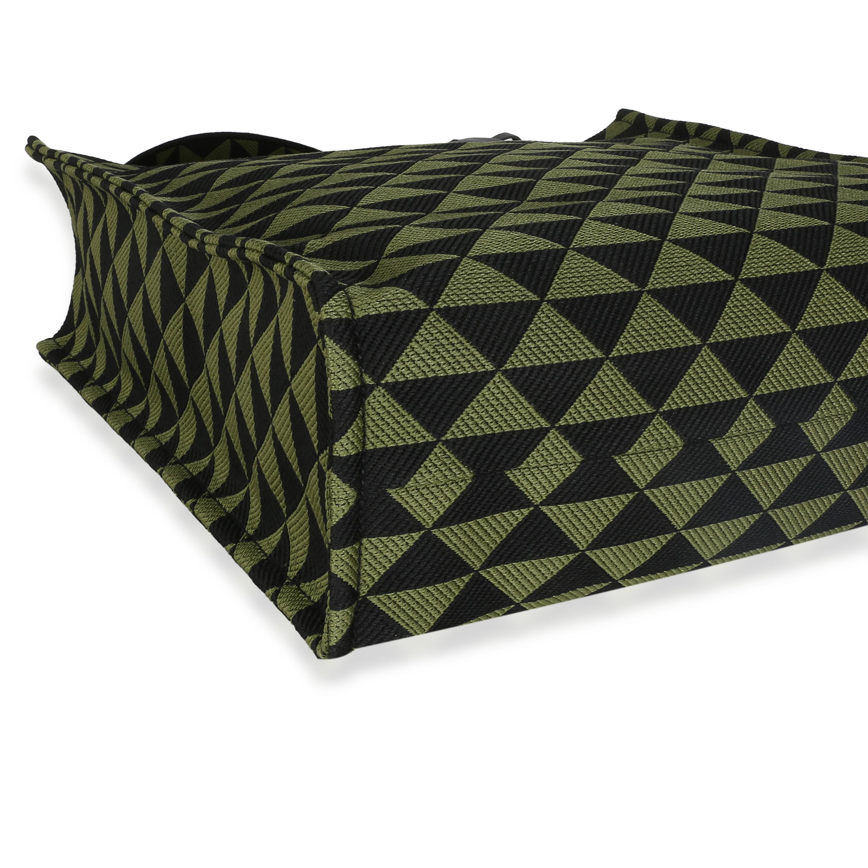 Prada Black Green Jacquard Triangolo Symbole Shopping Tote For Sale 3
