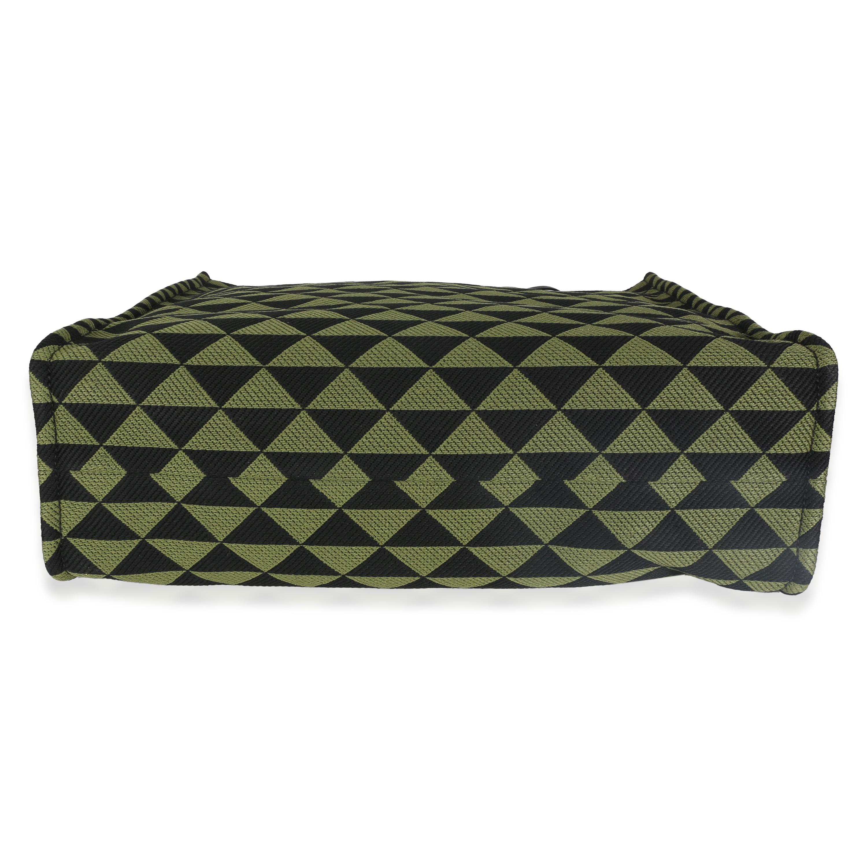 Prada Black Green Jacquard Triangolo Symbole Shopping Tote For Sale 4