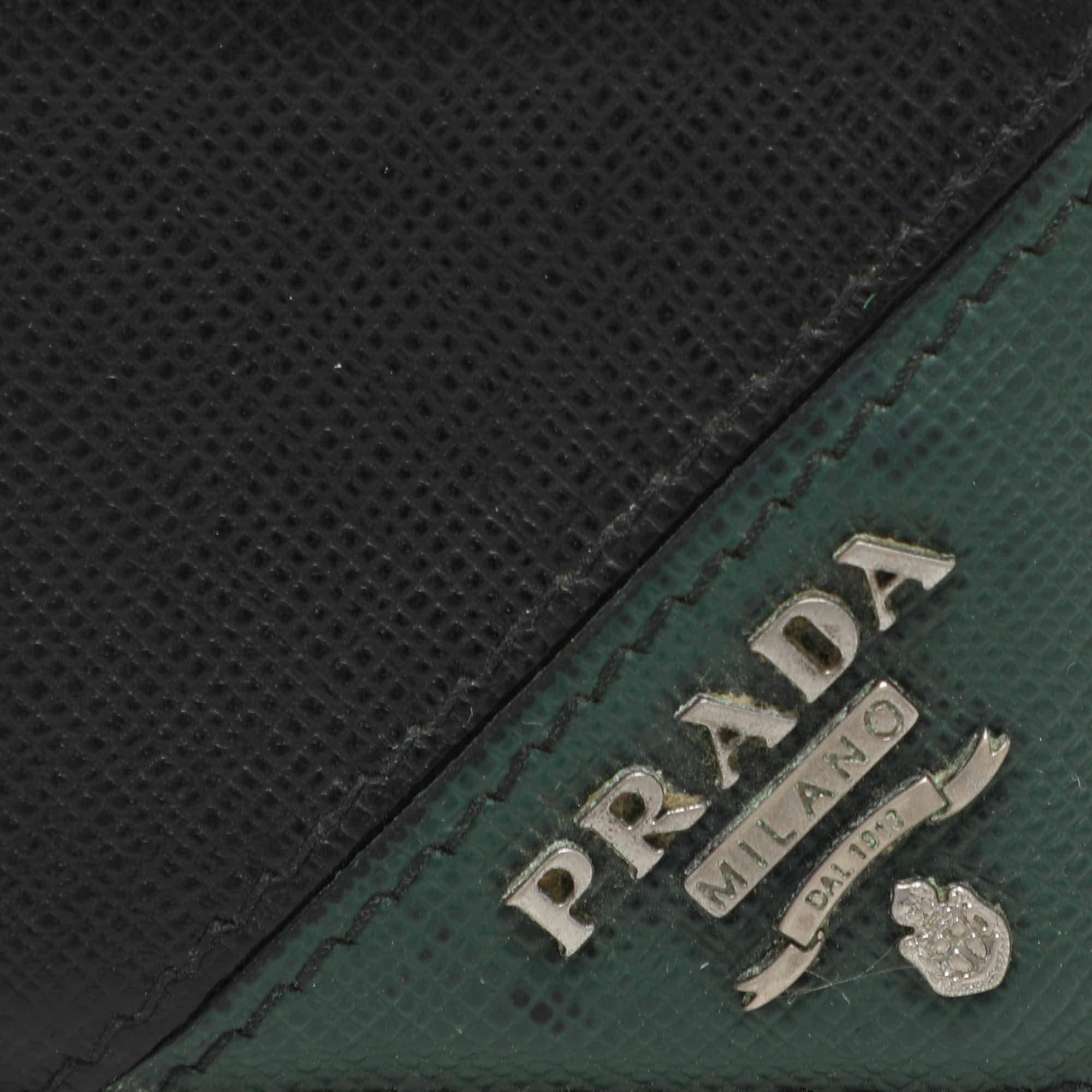 Men's Prada Black/Green Leather Logo Card Holder