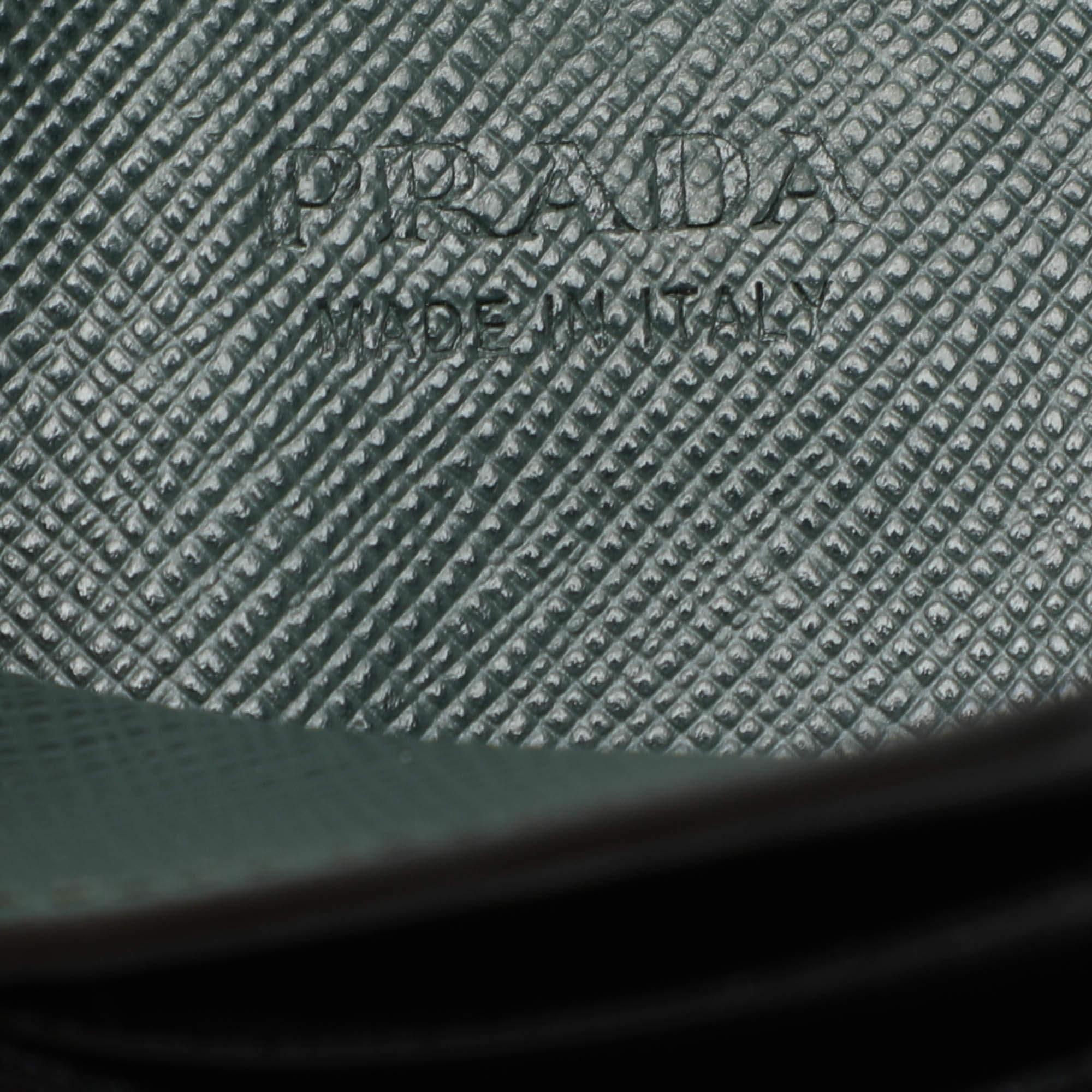 Prada Black/Green Leather Logo Card Holder 2