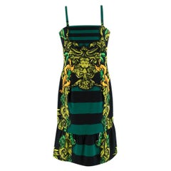 Prada Black & Green Striped Printed Sleeveless Dress - Us size 10