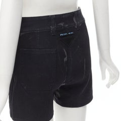 PRADA Schwarzgraue Kommoden-Taschen Shorts aus Kamo-Denim mit dreieckigem Logo IT36 XS