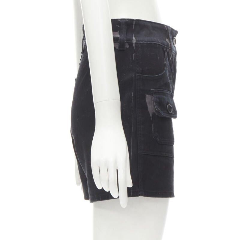 PRADA black grey camo denim triangle logo cargo pocket shorts IT36 XS In Excellent Condition For Sale In Hong Kong, NT