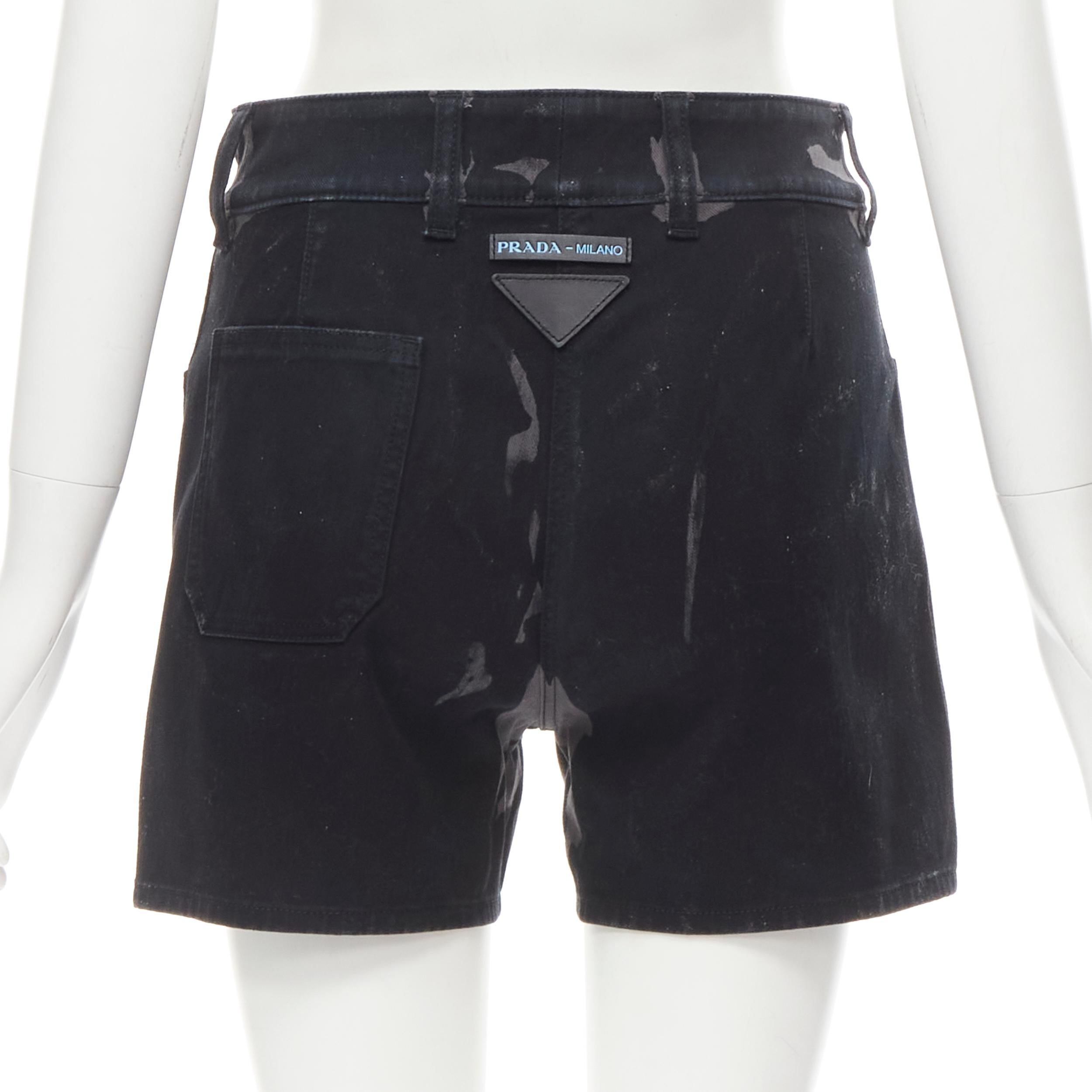 Women's PRADA black grey camo denim triangle logo cargo pocket shorts IT36 XS For Sale