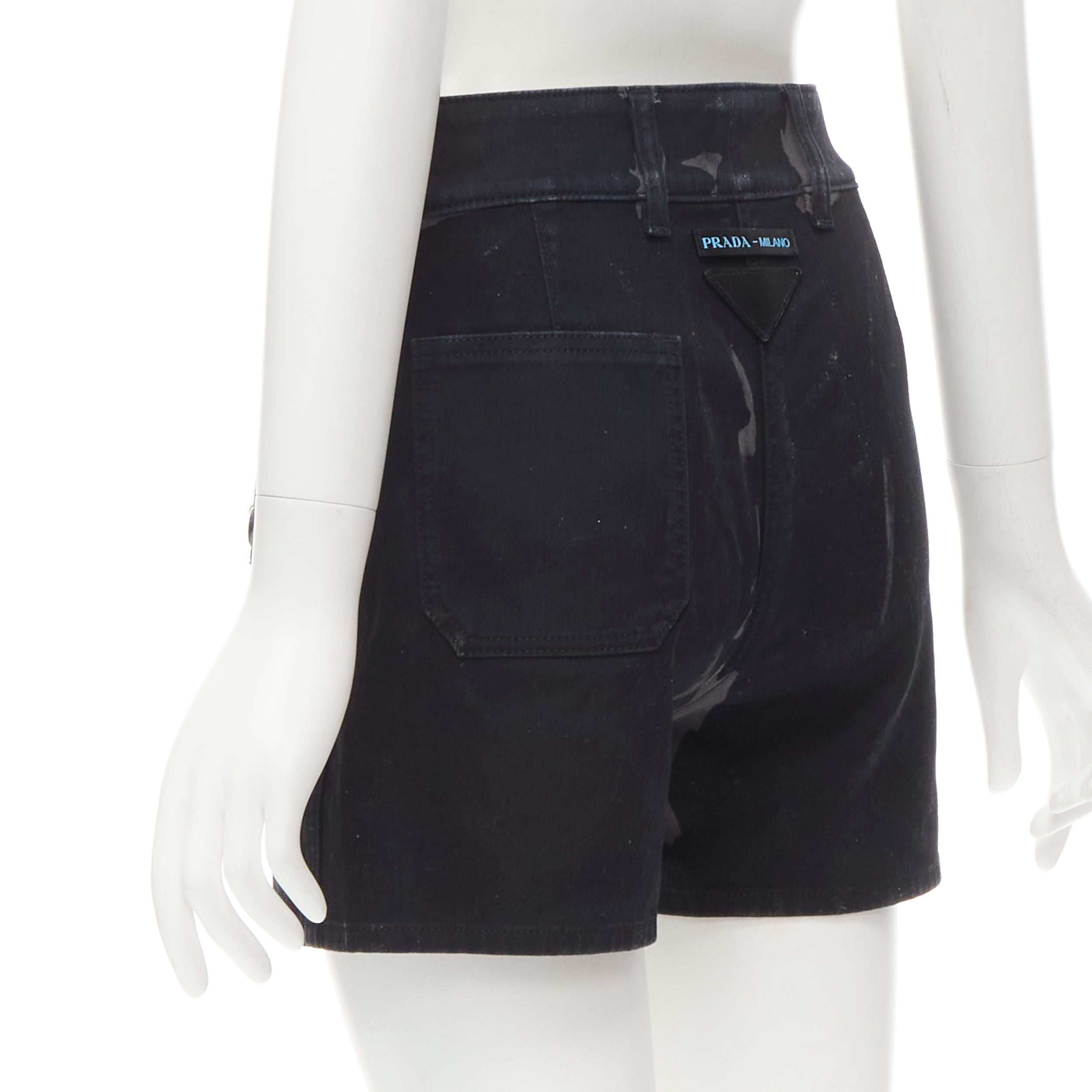PRADA black grey camo denim triangle logo cargo pocket shorts IT36 XS For Sale 1