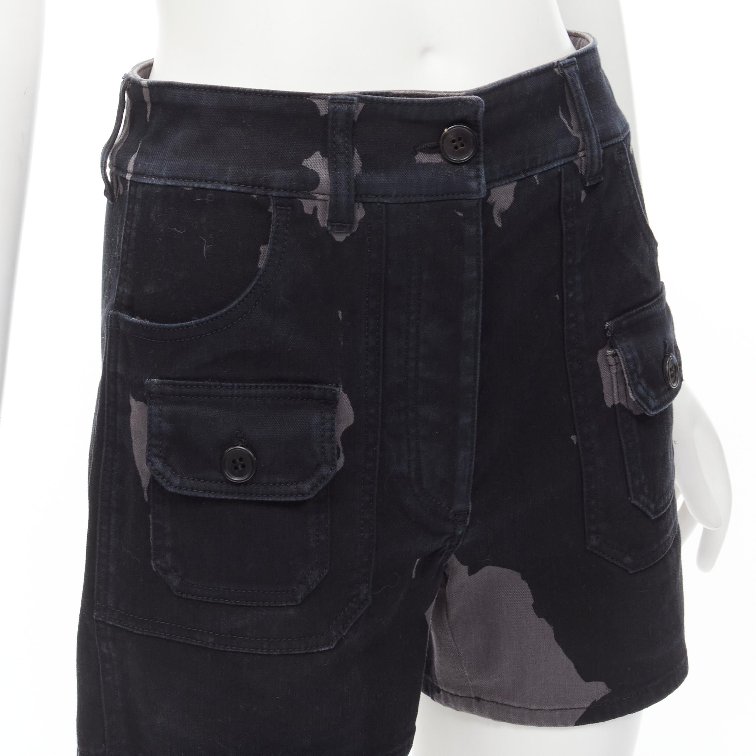 PRADA black grey camo denim triangle logo cargo pocket shorts IT36 XS For Sale 2
