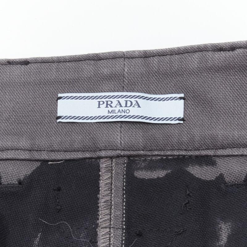 PRADA black grey camo denim triangle logo cargo pocket shorts IT36 XS For Sale 3