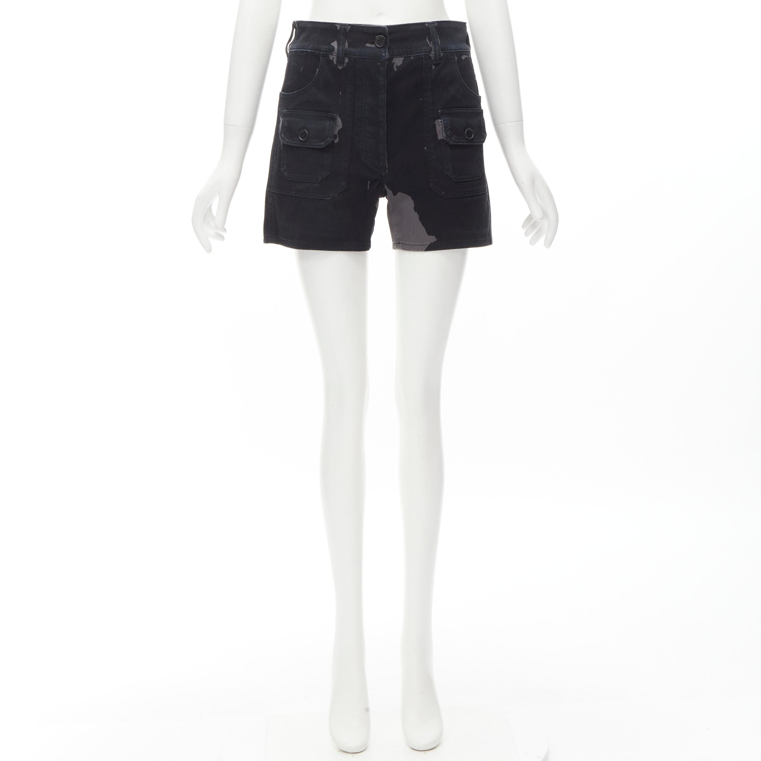 PRADA black grey camo denim triangle logo cargo pocket shorts IT36 XS For Sale 4