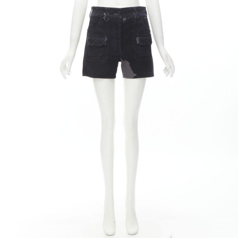 PRADA black grey camo denim triangle logo cargo pocket shorts IT36 XS For Sale 4