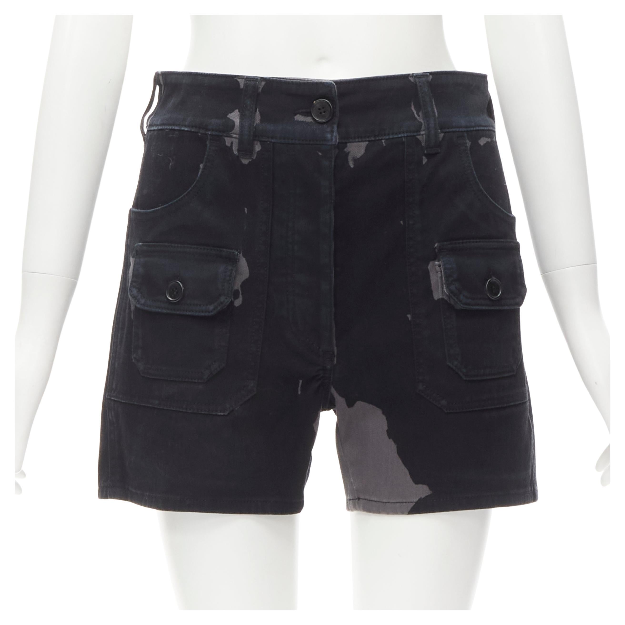 PRADA black grey camo denim triangle logo cargo pocket shorts IT36 XS For Sale
