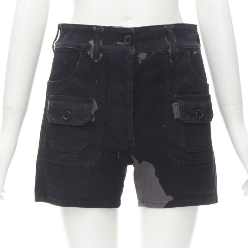 Pre-owned Miuccia Prada Prada Black Grey Camo Denim Triangle Logo Cargo Pocket Shorts It36 Xs In Gray