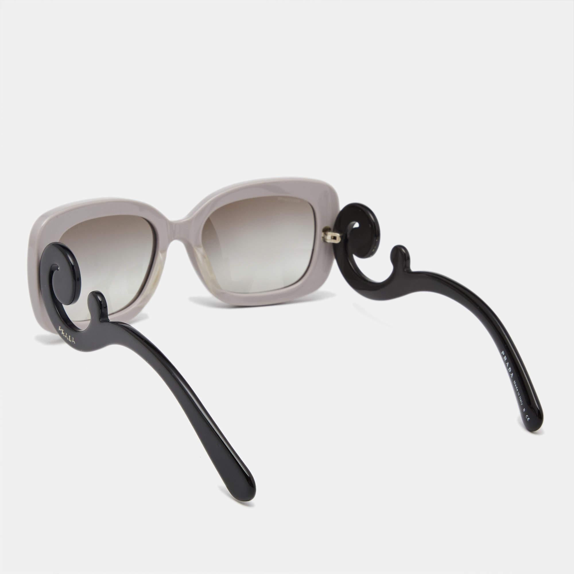 Gray Prada Black/Grey Gradient Baroque SPR27O Frame Square Sunglasses For Sale
