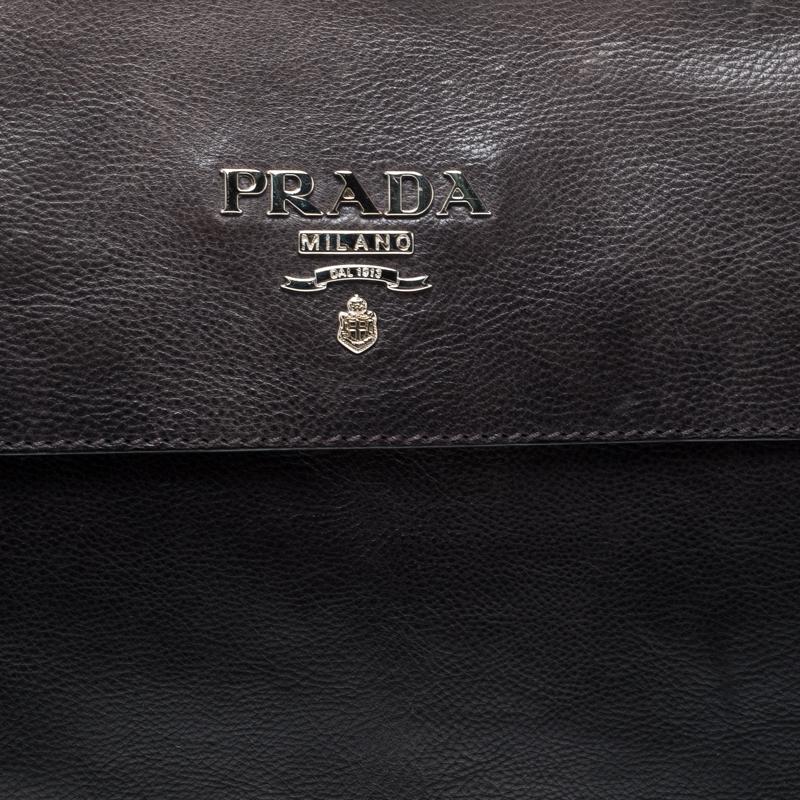 Prada Black/Grey Ombre Glace Leather Folders Clutch In Good Condition In Dubai, Al Qouz 2