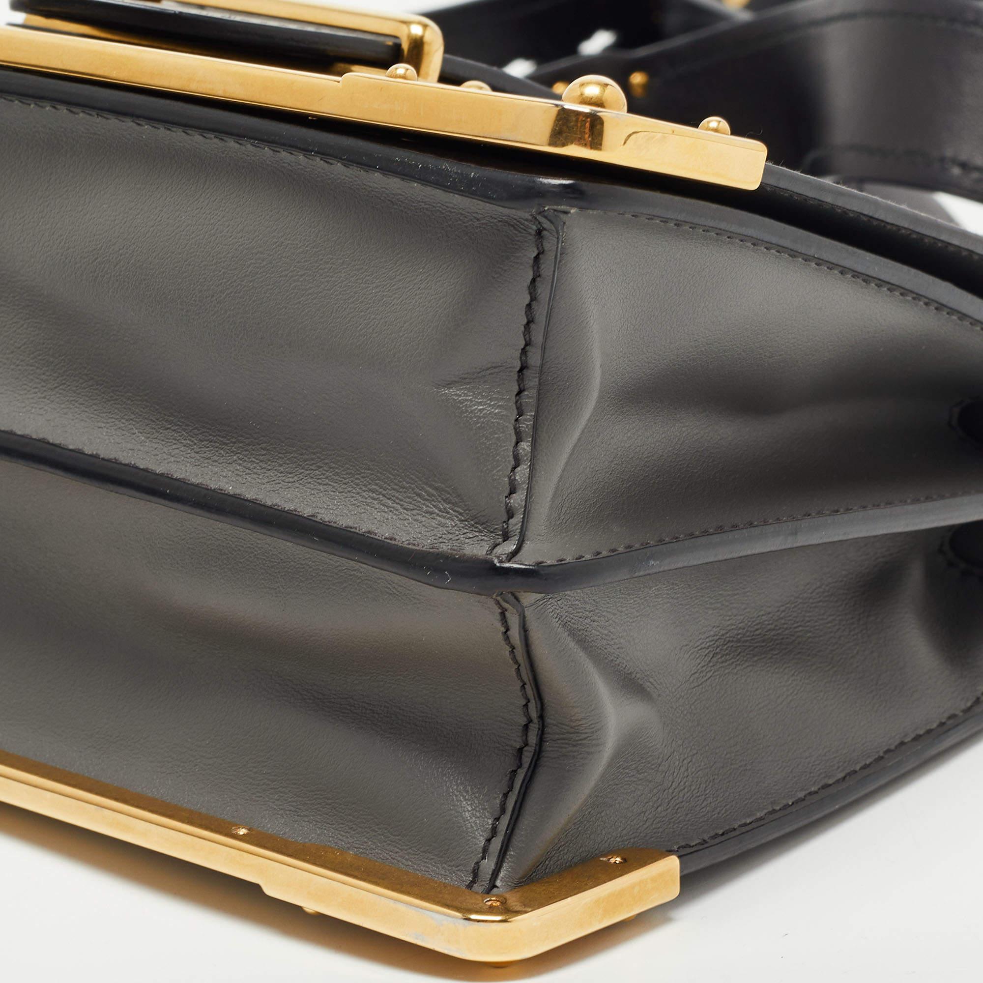 Prada Black/Grey Saffiano Leather Cahier Flap Shoulder Bag 9