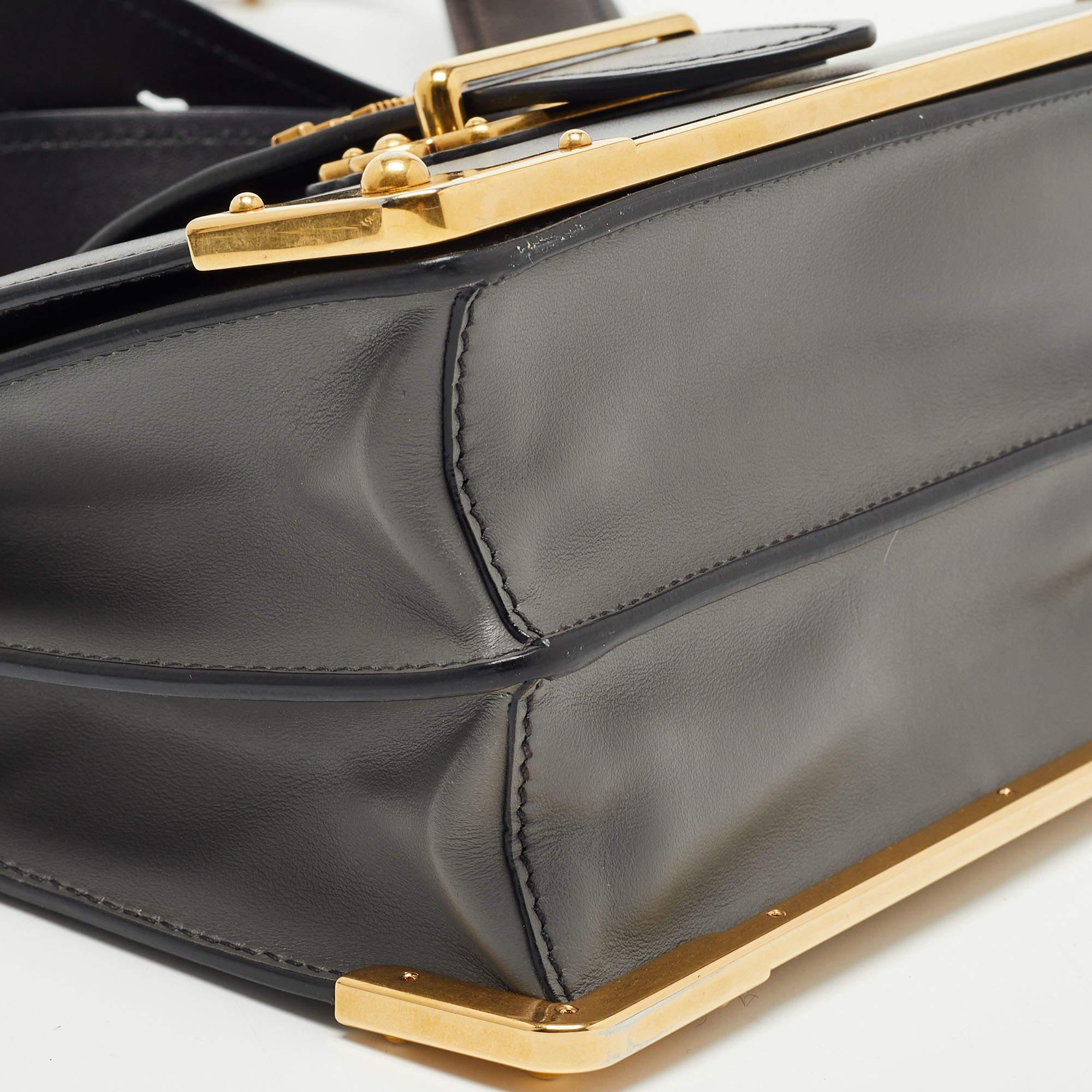 Prada Black/Grey Saffiano Leather Cahier Flap Shoulder Bag 10