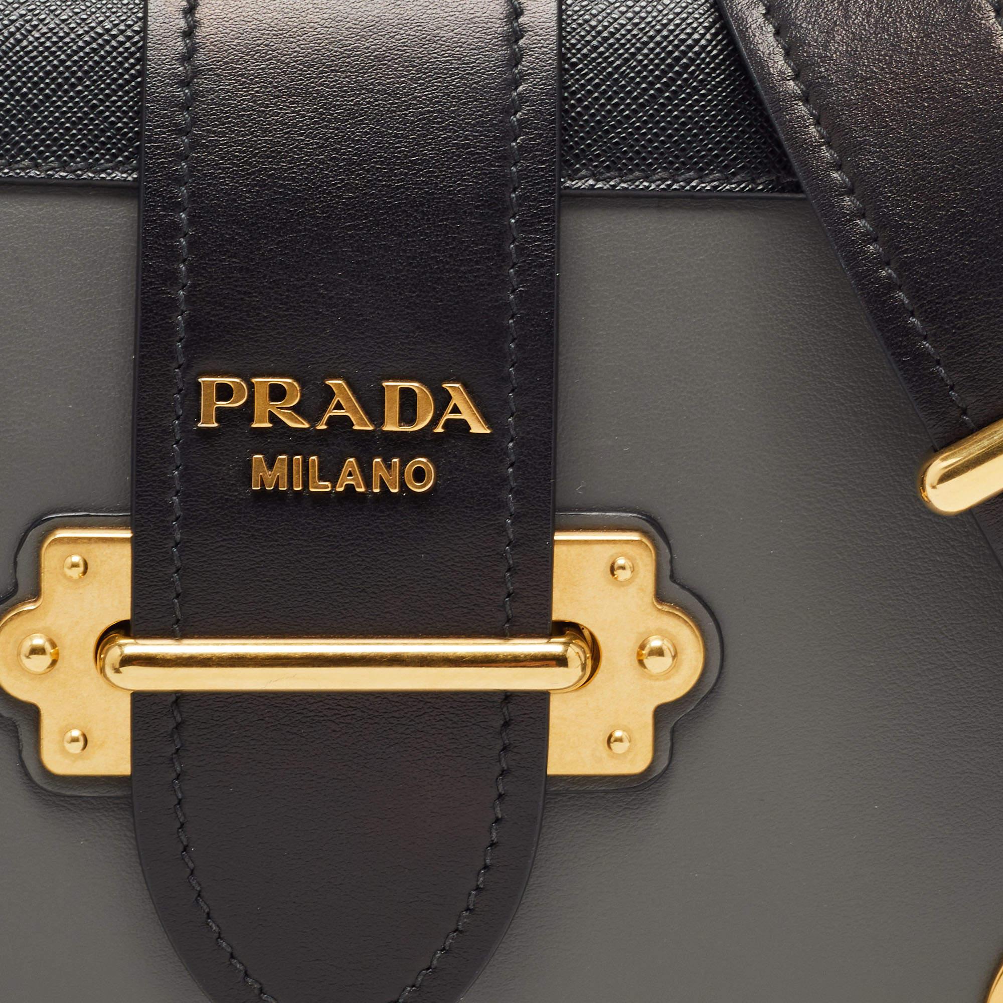 Prada Black/Grey Saffiano Leather Cahier Flap Shoulder Bag 11