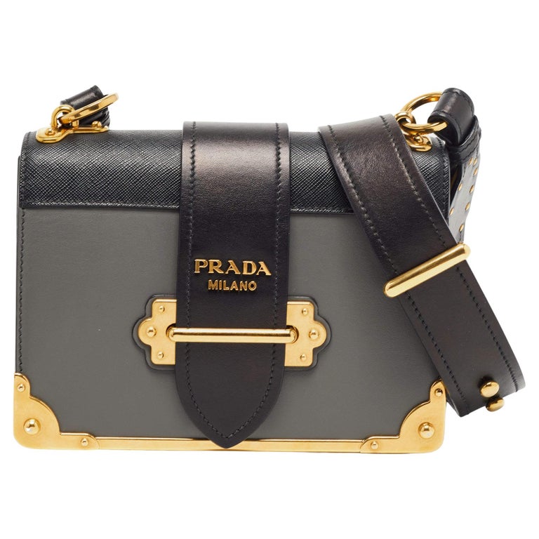 Prada Black/Grey Saffiano Leather Cahier Flap Shoulder Bag at 1stDibs