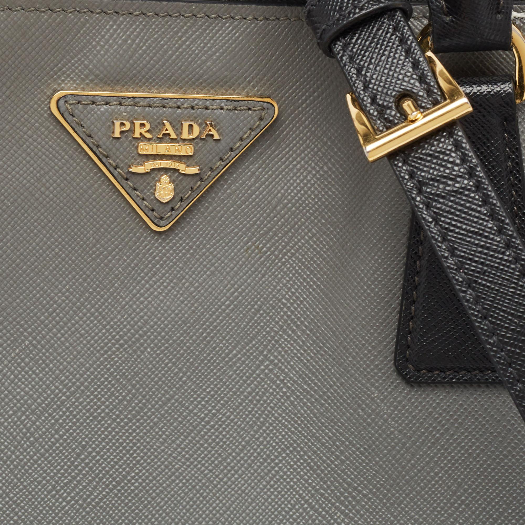 Prada Black/Grey Saffiano Lux Leather Colorblock Galleria Tote For Sale 10