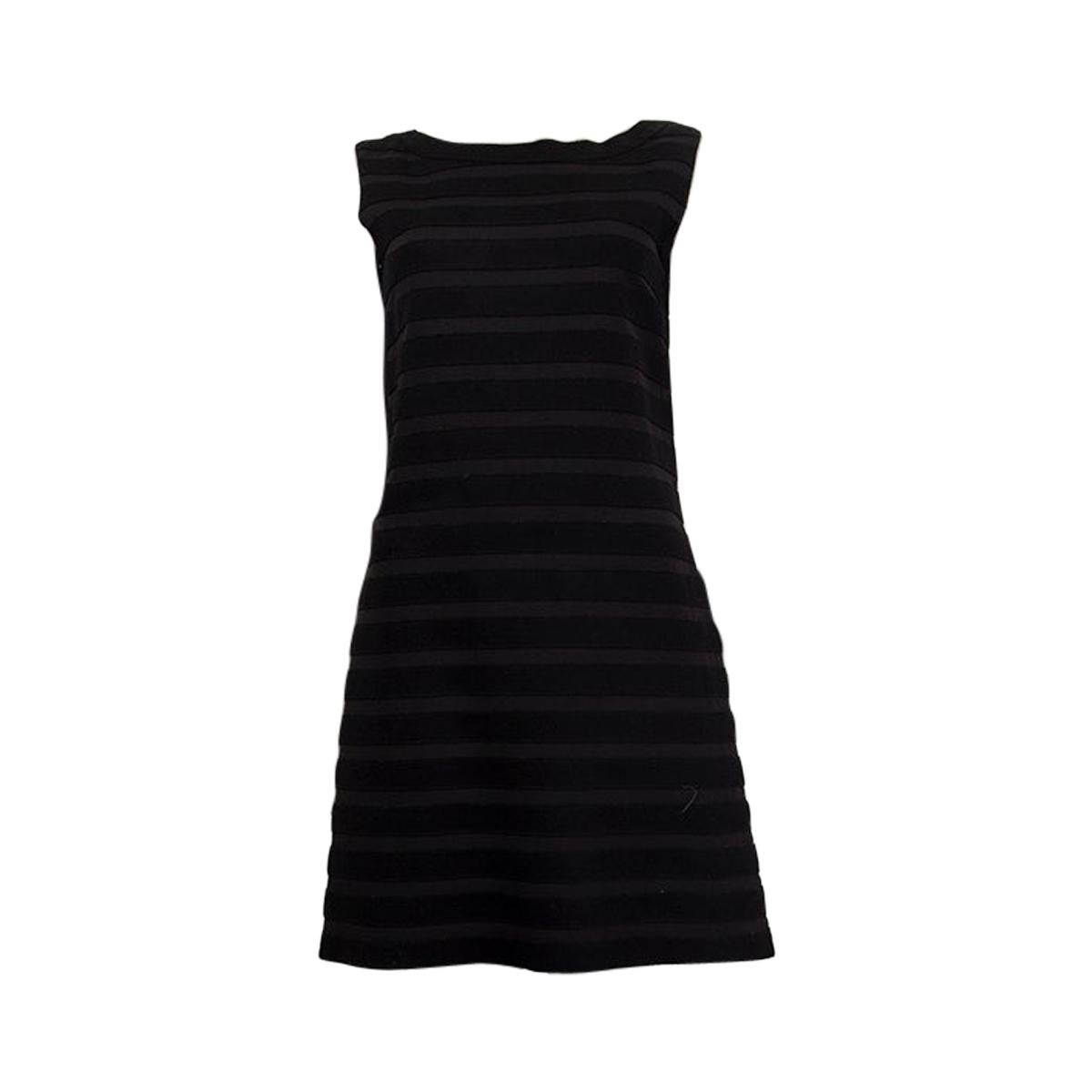 PRADA black & grey wool PANALED Sleeveless Dress 40 For Sale