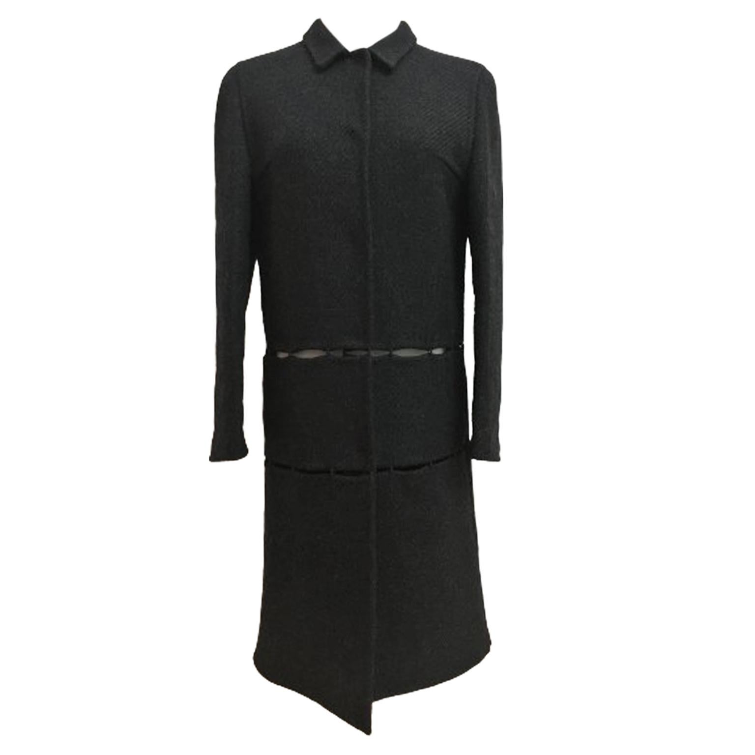 Prada Black Grey Wool Panel Coat 1990s In Good Condition For Sale In Berlin, DE