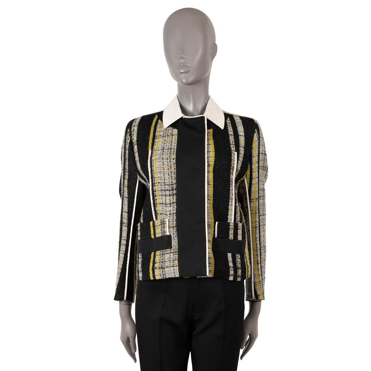PRADA black grey yellow wool 2016 STRIPED TWEED Jacket 40 S In Excellent Condition For Sale In Zürich, CH