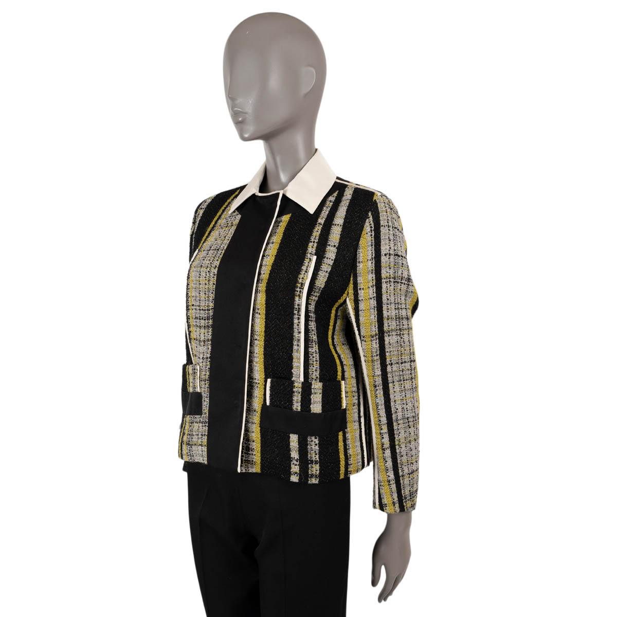 PRADA noir gris jaune laine 2016 STRIPED TWEED Veste 40 S Pour femmes en vente
