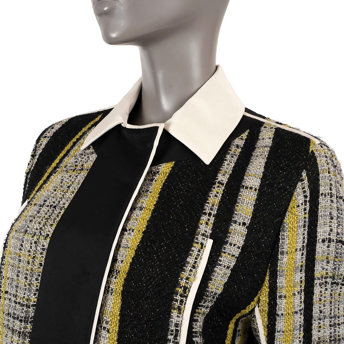 PRADA black grey yellow wool 2016 STRIPED TWEED Jacket 40 S For Sale 1