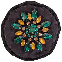 Prada Black Grosgrain Fabric Brooch with Rhinestones