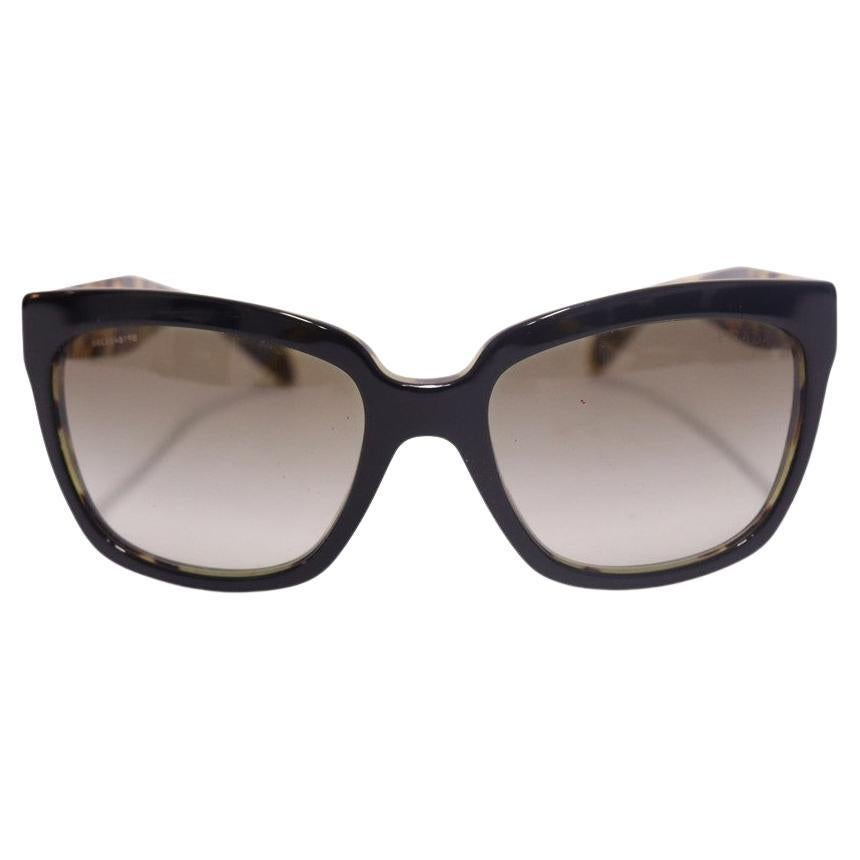 Prada Black/Havana Acetate Square Frame SPR07P Sunglasses For Sale