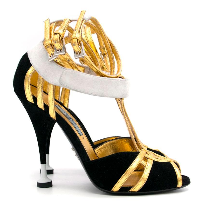 Prada Black Heels with Gold Straps  - Size EU 35.5 5