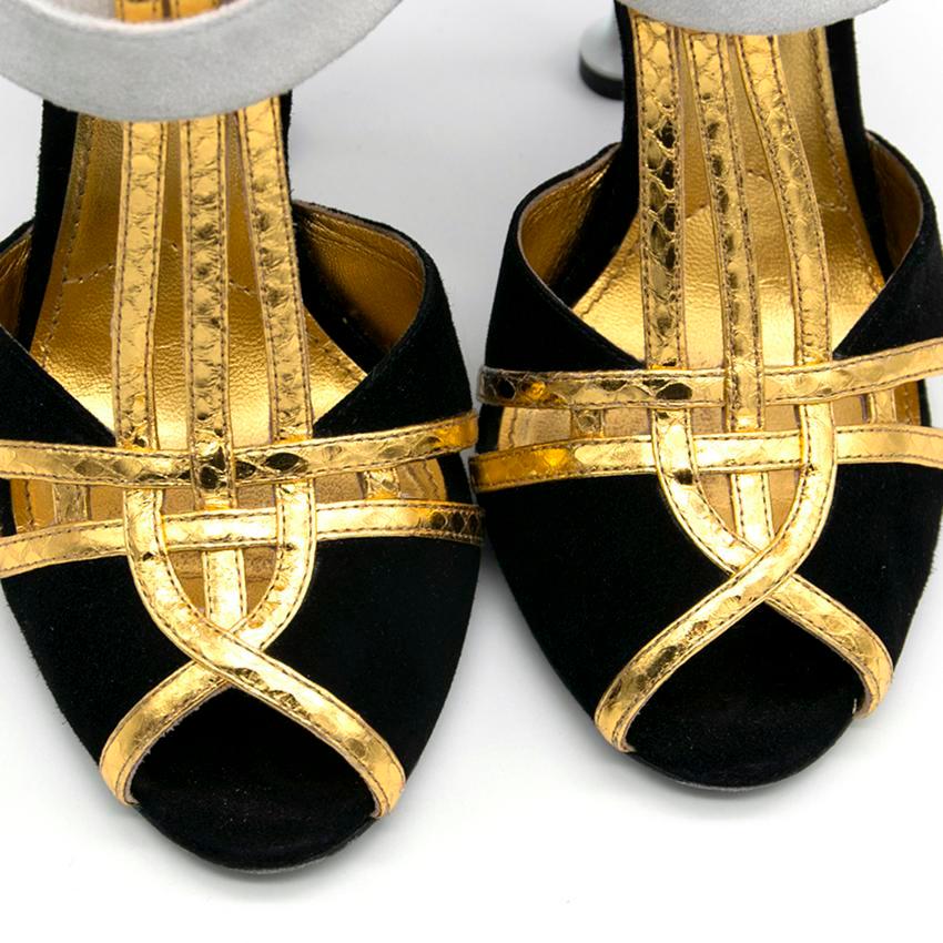 Prada Black Heels with Gold Straps  - Size EU 35.5 In Excellent Condition In London, GB