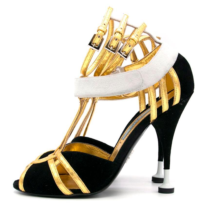 Prada Black Heels with Gold Straps  - Size EU 35.5 2
