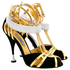 Prada Black Heels with Gold Straps  - Size EU 35.5