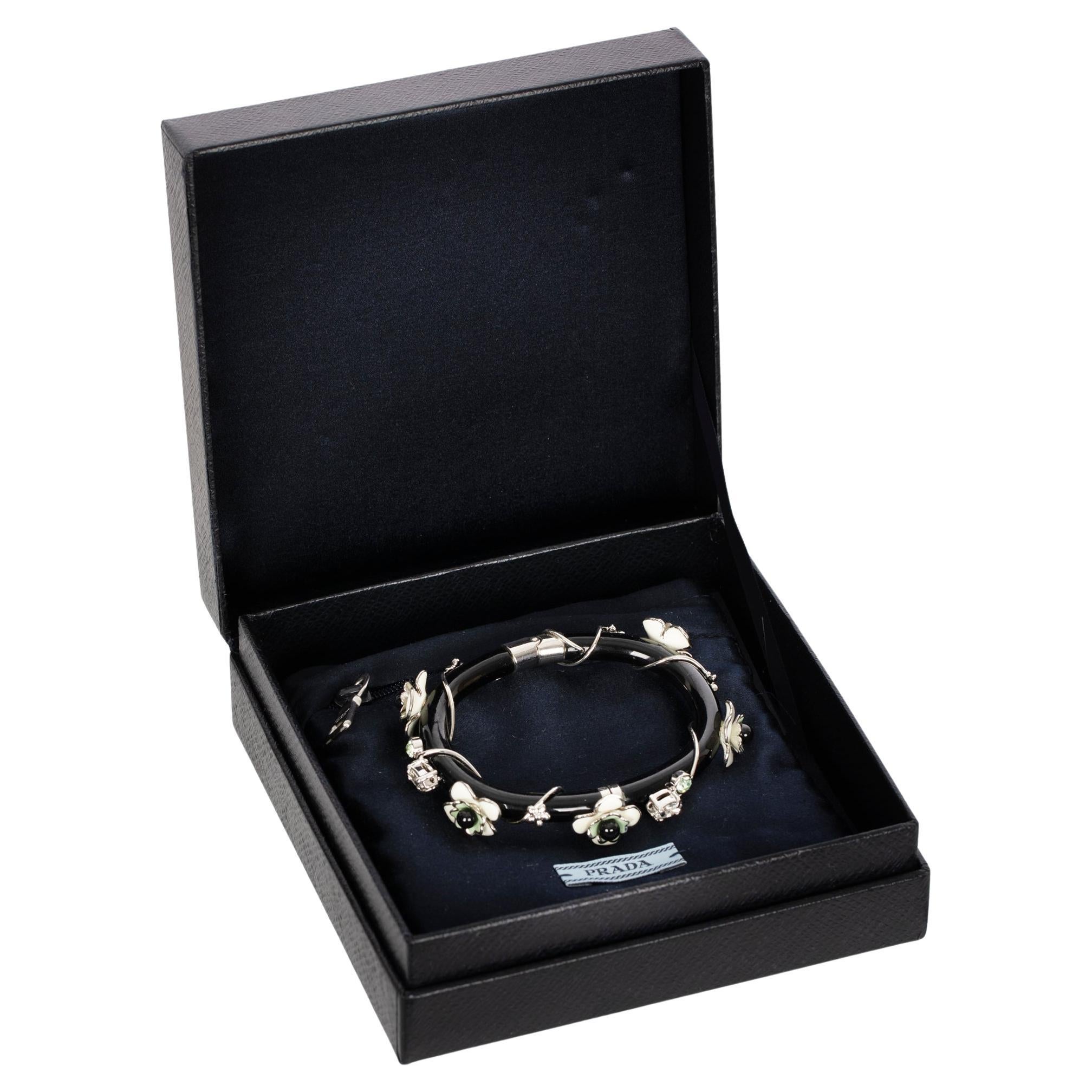 Prada Black 
Ivory Flower Design Bracelet