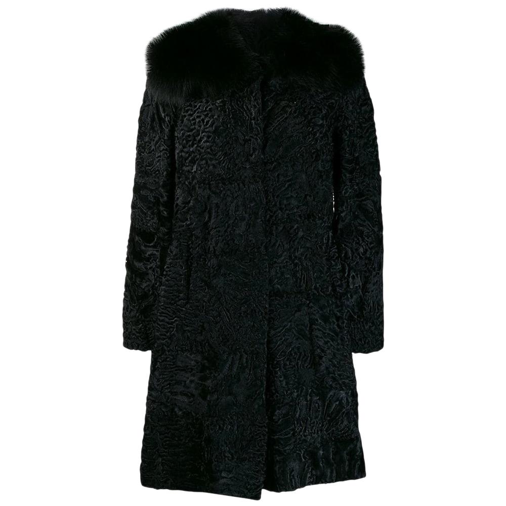 Prada Black Jacquard Astrakhan Coat size 42IT For Sale