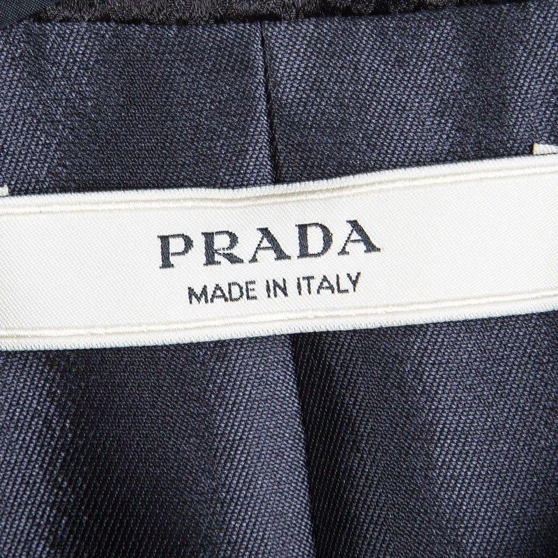 Prada Black Jacquard Silk Mini Leaf Pattern Overcoat S 1