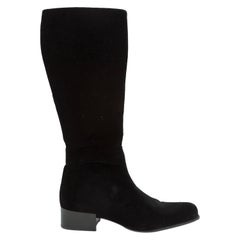 Prada Black Knee-High Velvet Boots