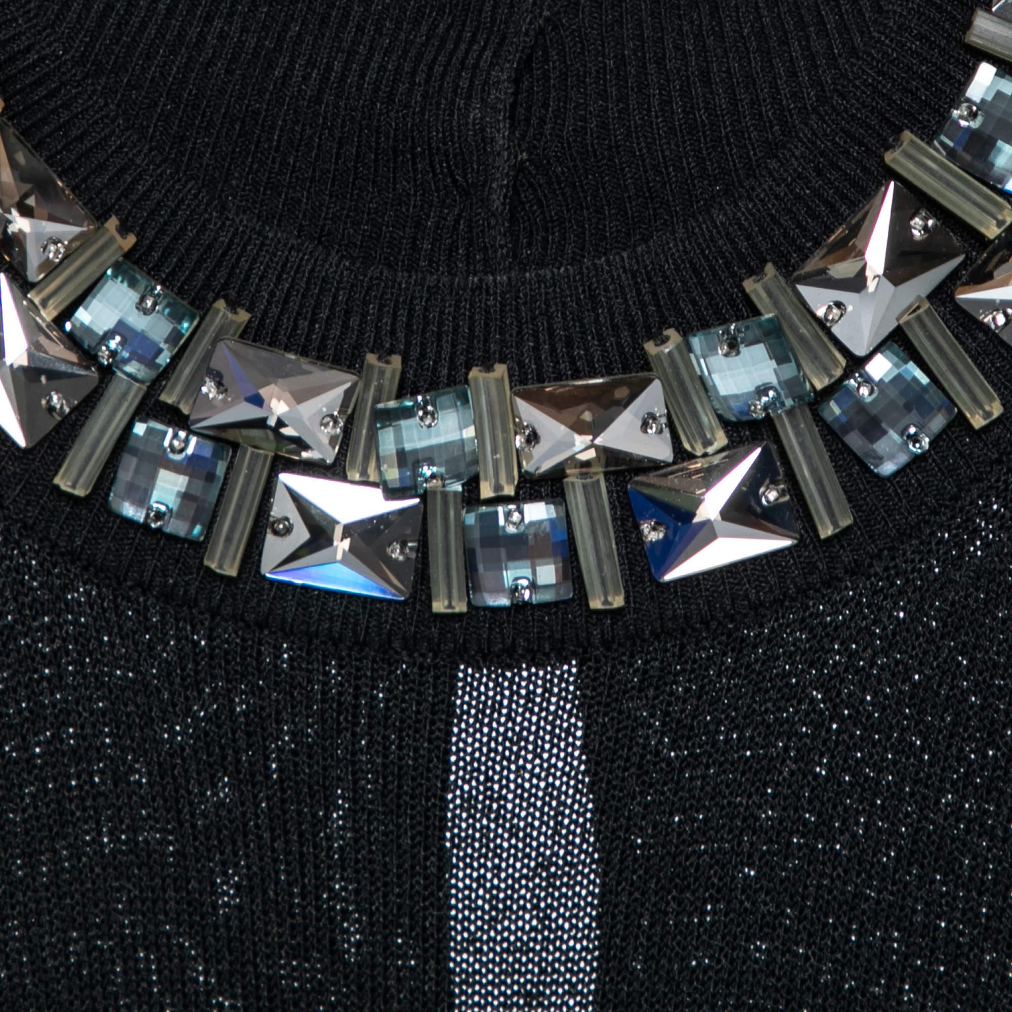Prada Black Knit Embellished Neck Sleeveless Dress S In Good Condition In Dubai, Al Qouz 2