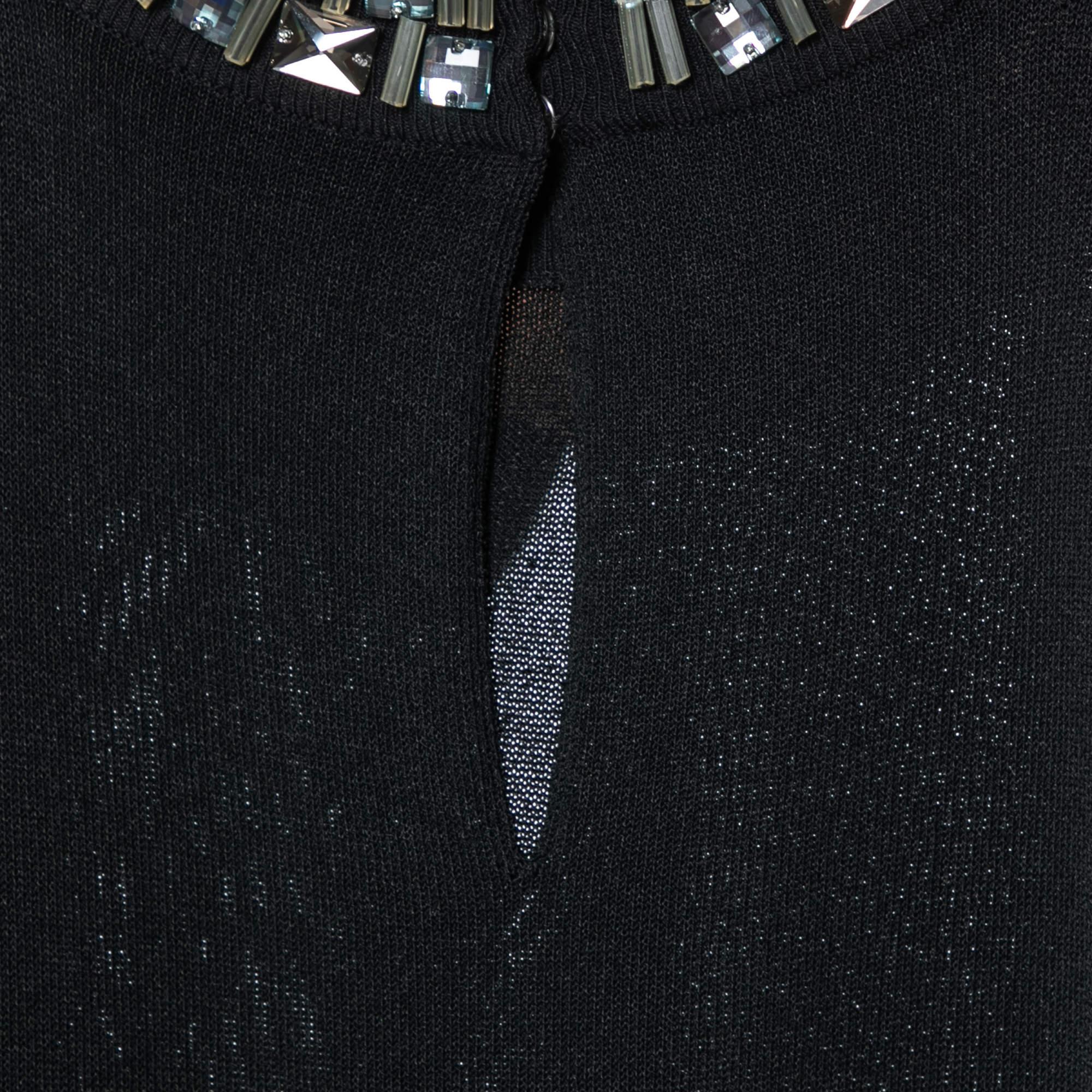 Prada Black Knit Embellished Neck Sleeveless Dress S 1