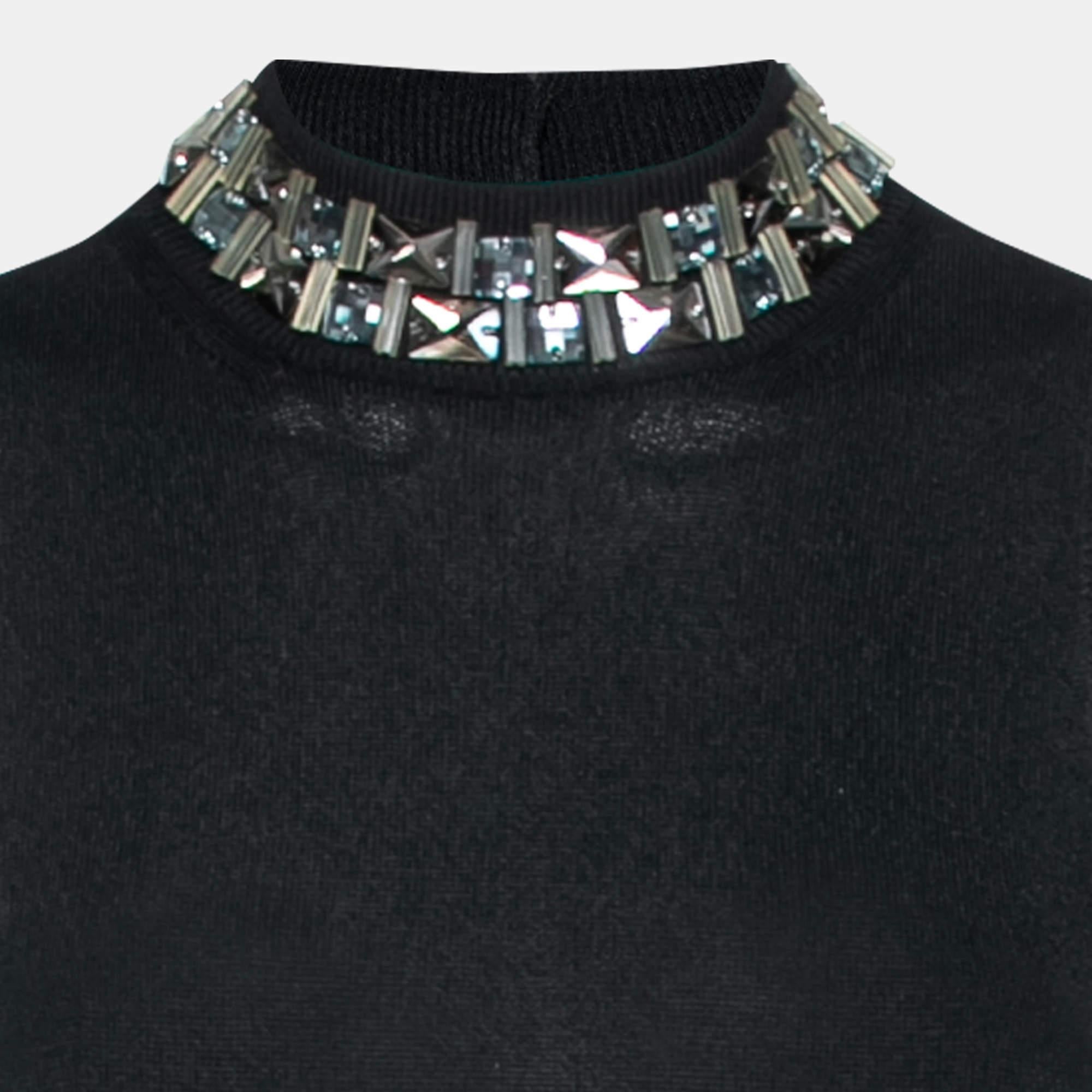 Prada Black Knit Embellished Neck Sleeveless Dress S 2